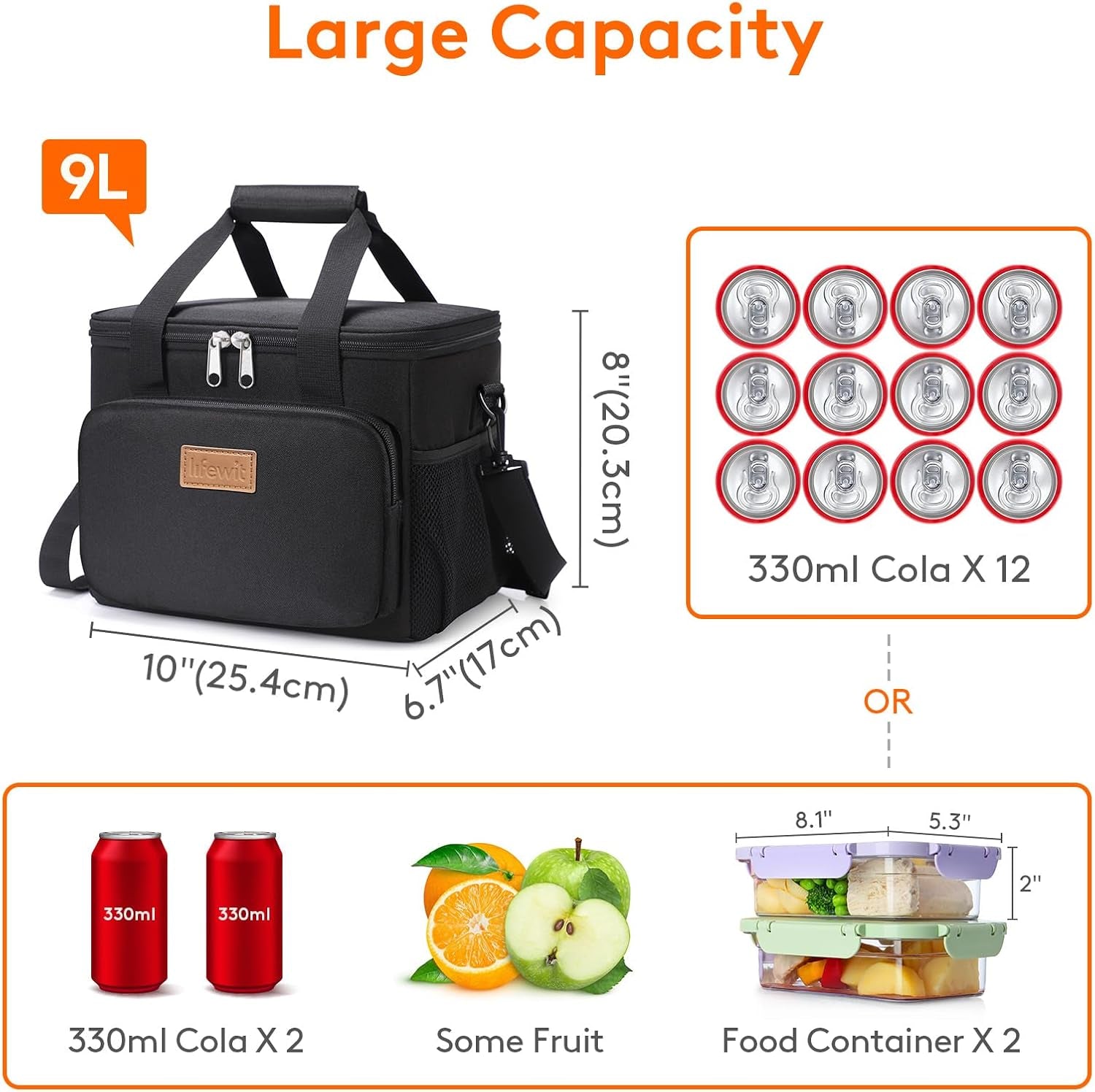 Stylish Insulated Lunch Bag for Adults - 9L Capacity Soft Cooler Tote in Black, Perfect for Work and Outdoor Adventures