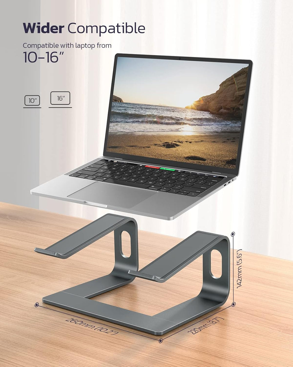Premium Aluminum Detachable Laptop Stand - Ergonomic & Ventilated Cooling Holder for All 10-16" Laptops - Stylish Grey Design