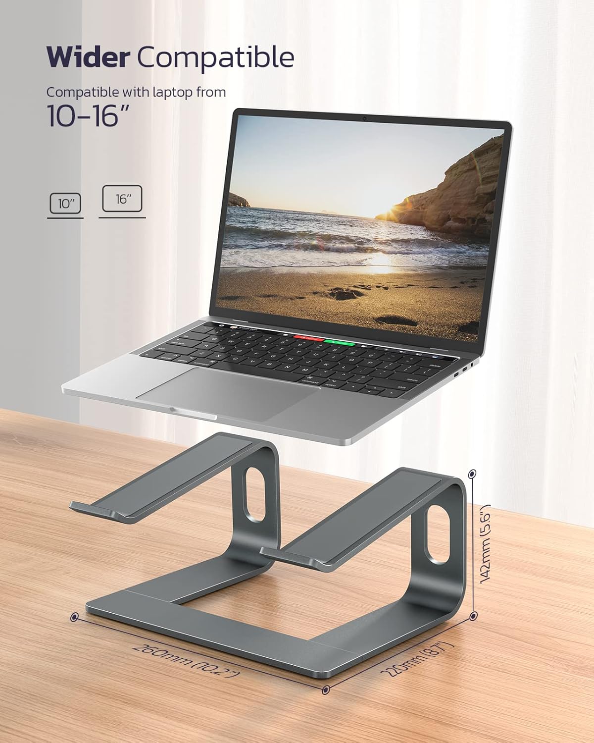 Premium Aluminum Detachable Laptop Stand - Ergonomic & Ventilated Cooling Holder for All 10-16" Laptops - Stylish Grey Design