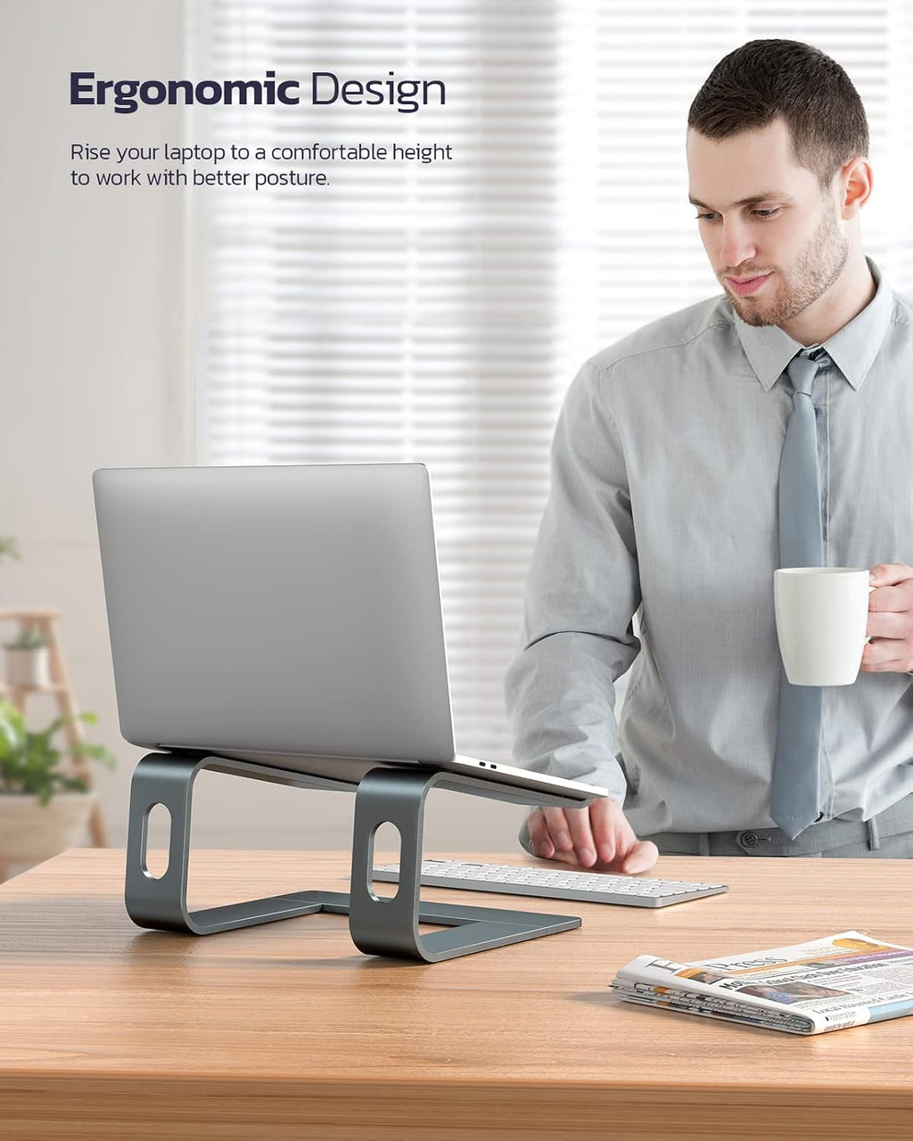 Premium Aluminum Detachable Laptop Stand - Ergonomic & Ventilated Cooling Holder for All 10-16" Laptops - Stylish Grey Design
