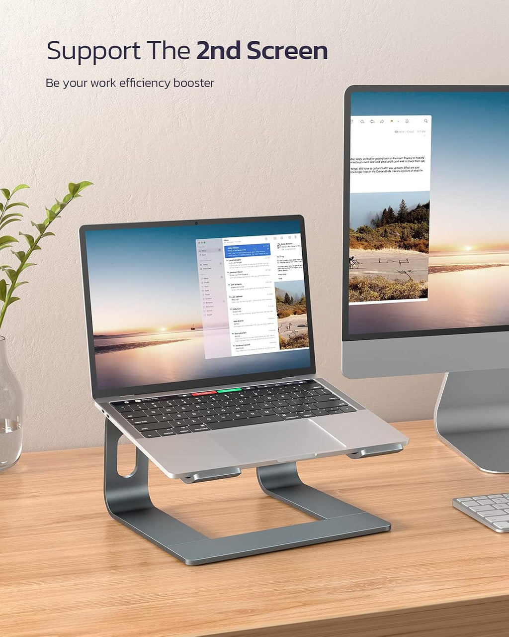 Premium Aluminum Detachable Laptop Stand - Ergonomic & Ventilated Cooling Holder for All 10-16" Laptops - Stylish Grey Design