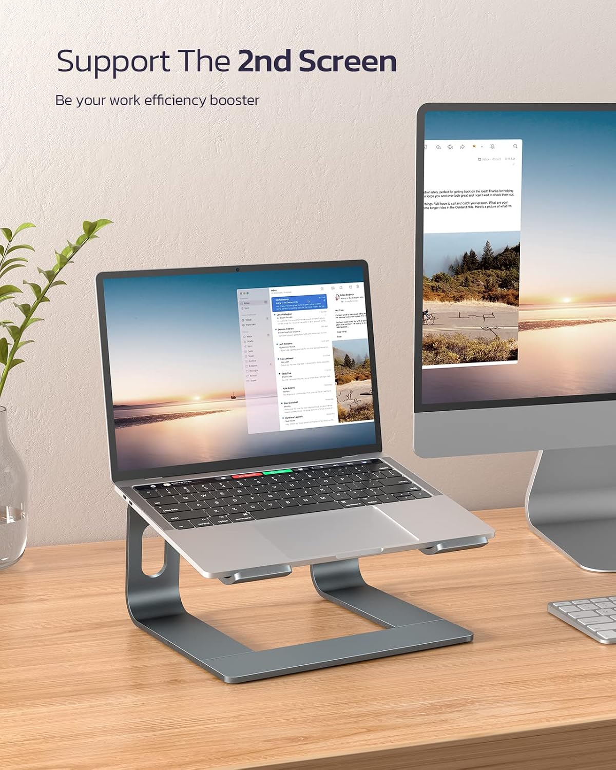 Premium Aluminum Detachable Laptop Stand - Ergonomic & Ventilated Cooling Holder for All 10-16" Laptops - Stylish Grey Design