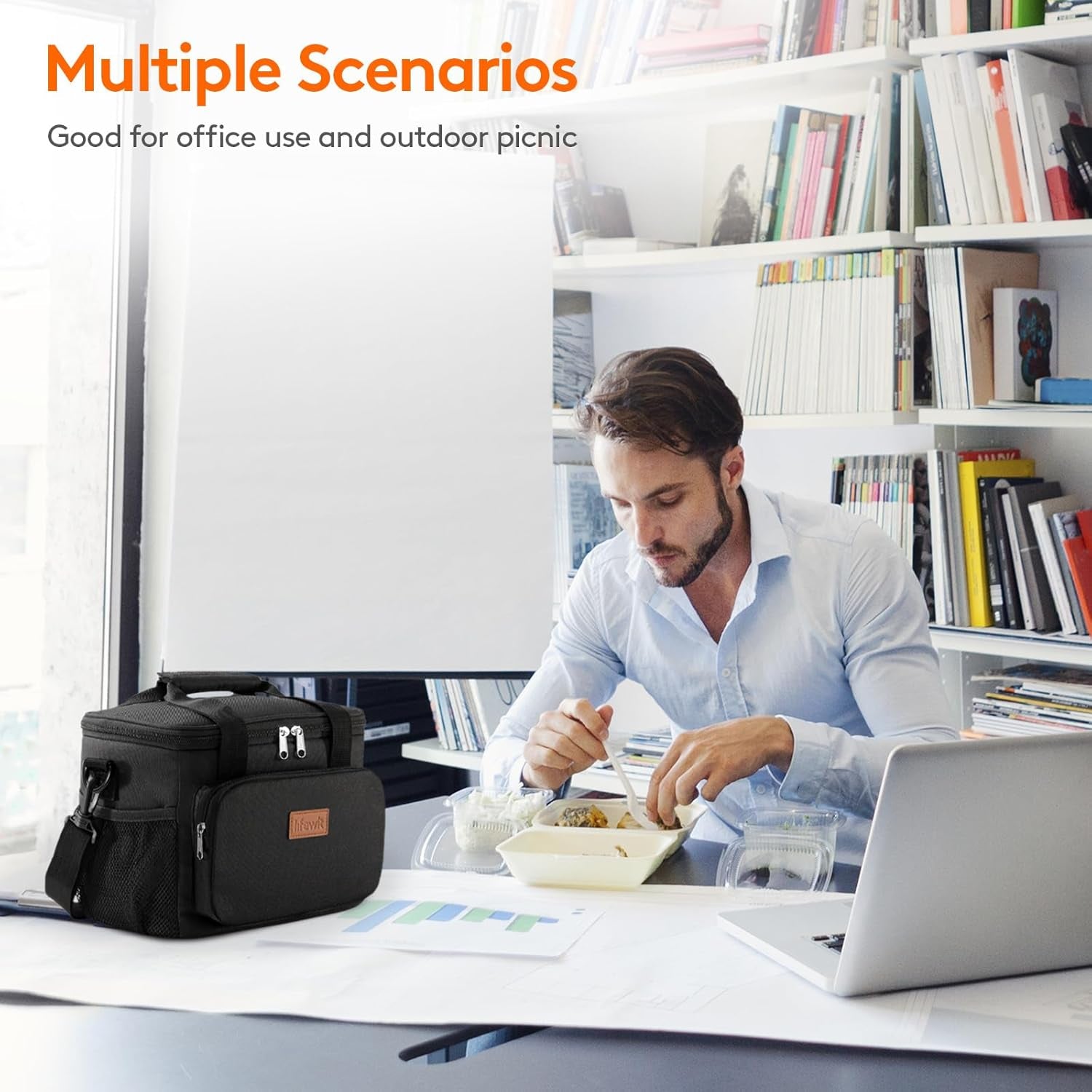 Stylish Insulated Lunch Bag for Adults - 9L Capacity Soft Cooler Tote in Black, Perfect for Work and Outdoor Adventures